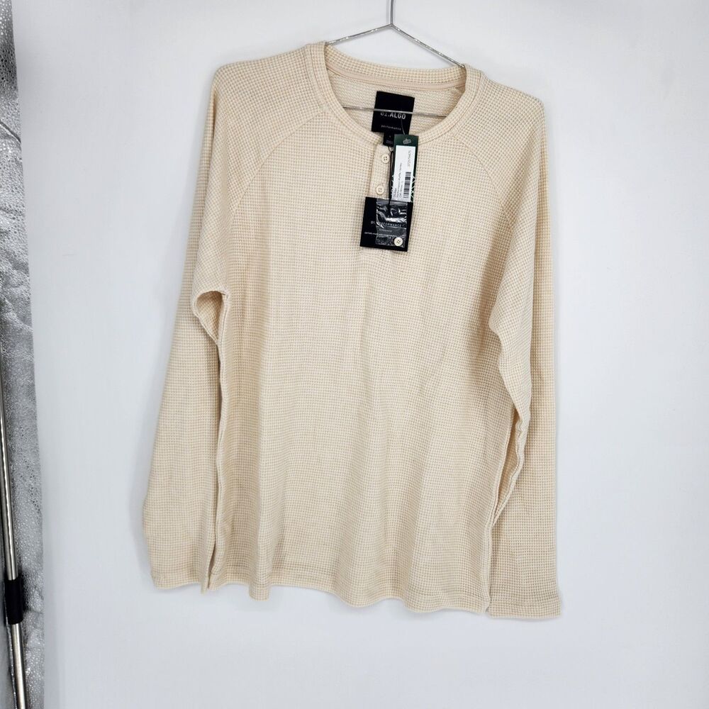 01.Algo‎ Mens Off White L Performance Waffle Henley Sweater NWT